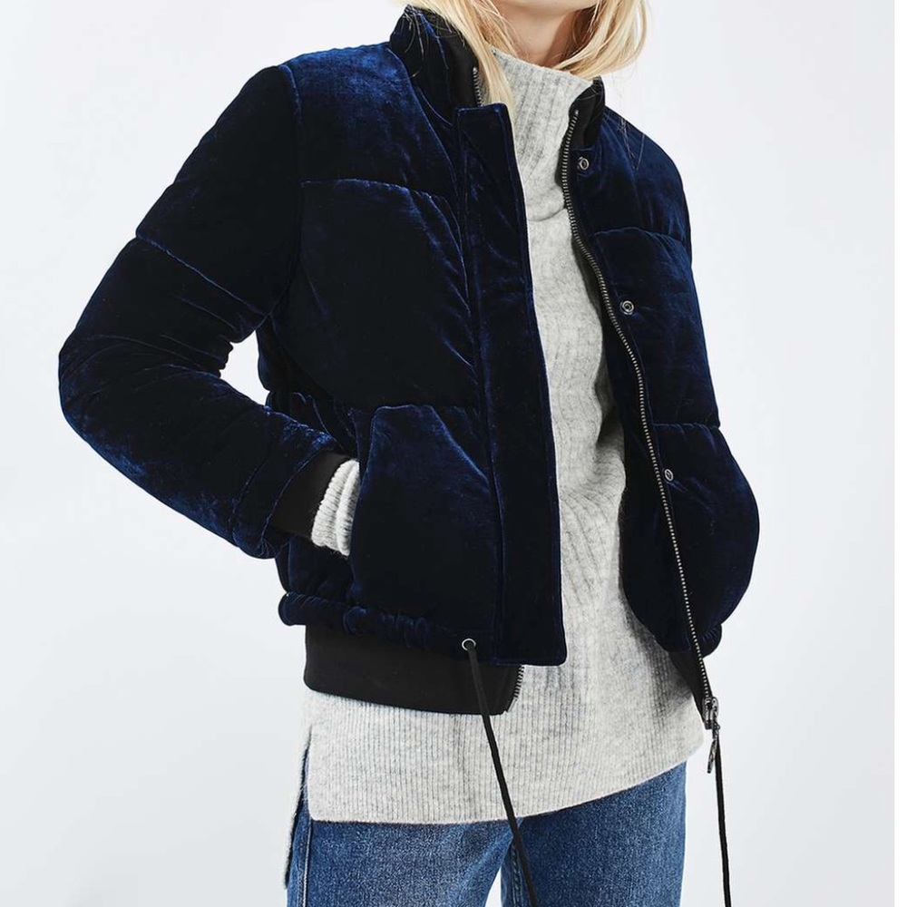 Topshop Blue Full Zip Puffer Jacket